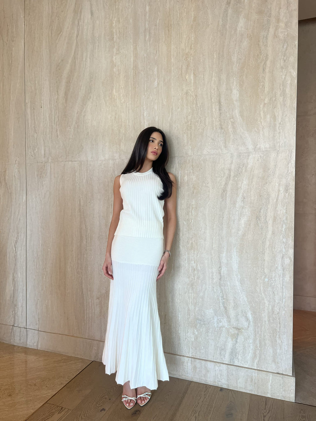 Andrea High Neck Top & Pleated Midi Skirt Set