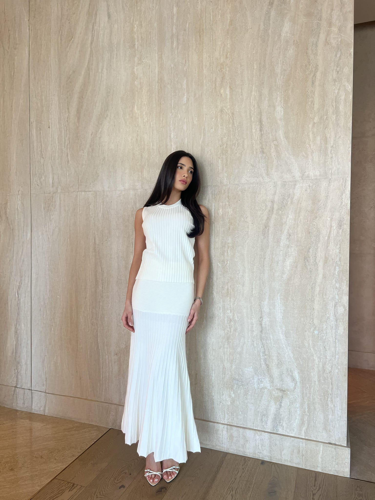 Andrea High Neck Top & Pleated Midi Skirt Set