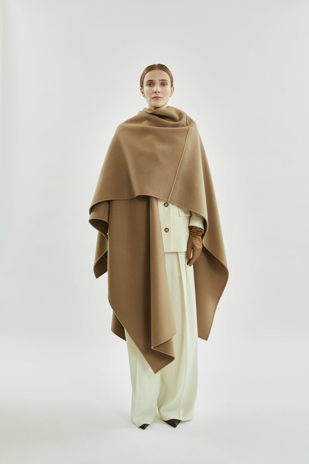 Aspen poncho | Greige - Wool cashmere blend