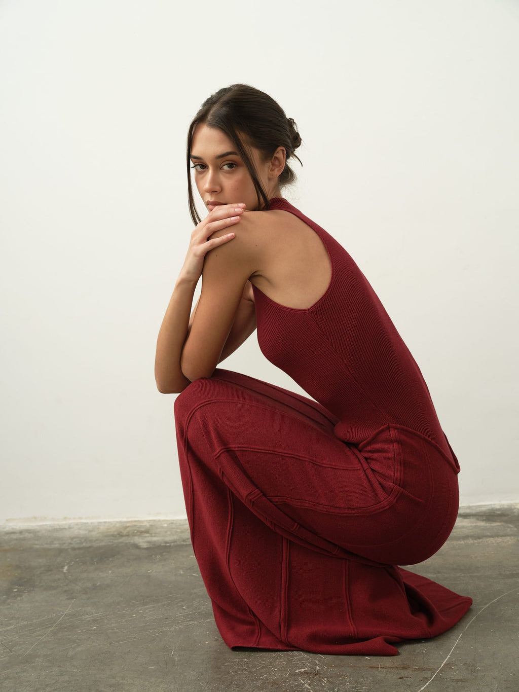 Asteri Maxi Dress in Cotton Knit - Burgundy