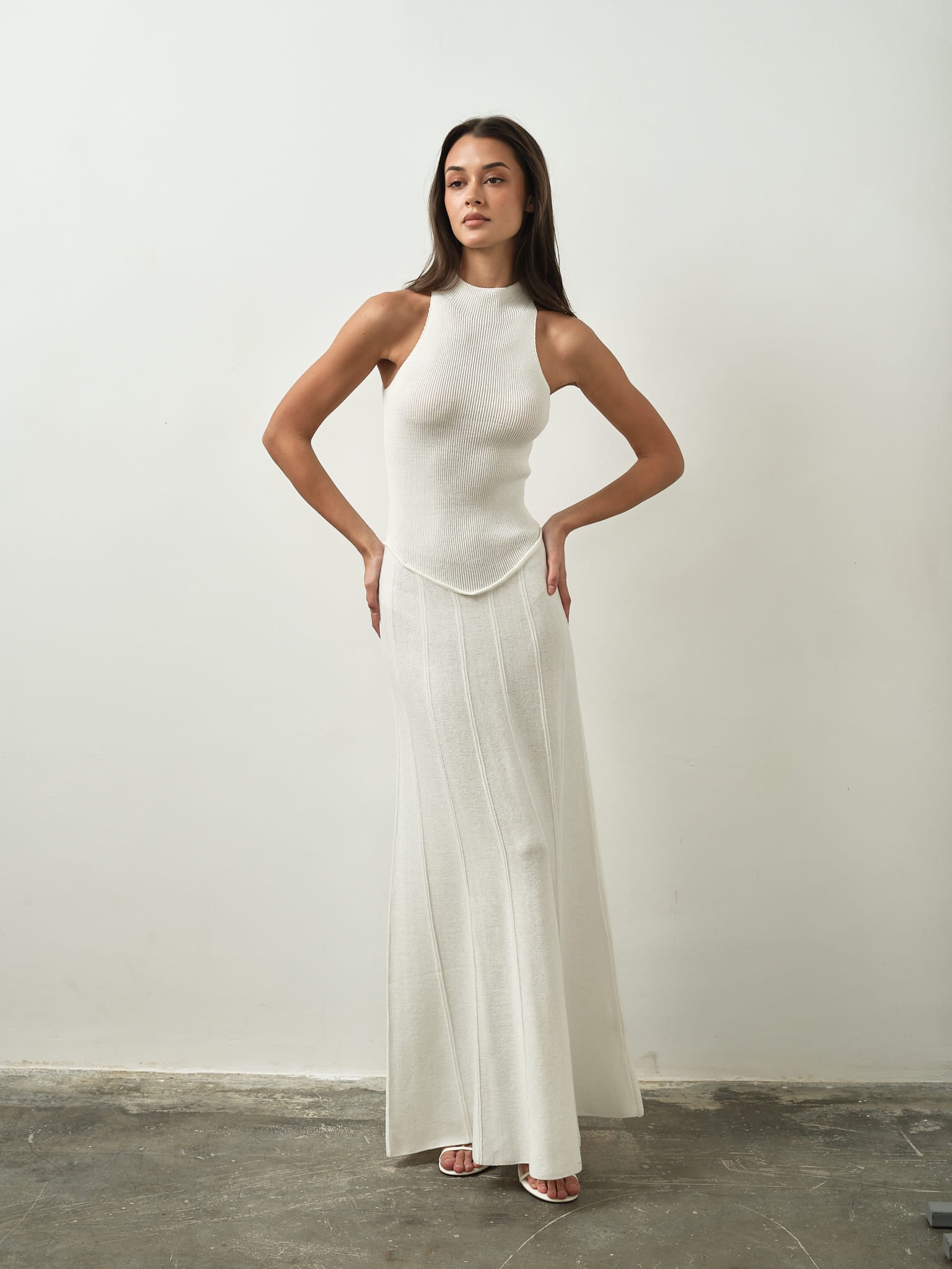 Asteri Maxi Dress in Cotton Knit - White