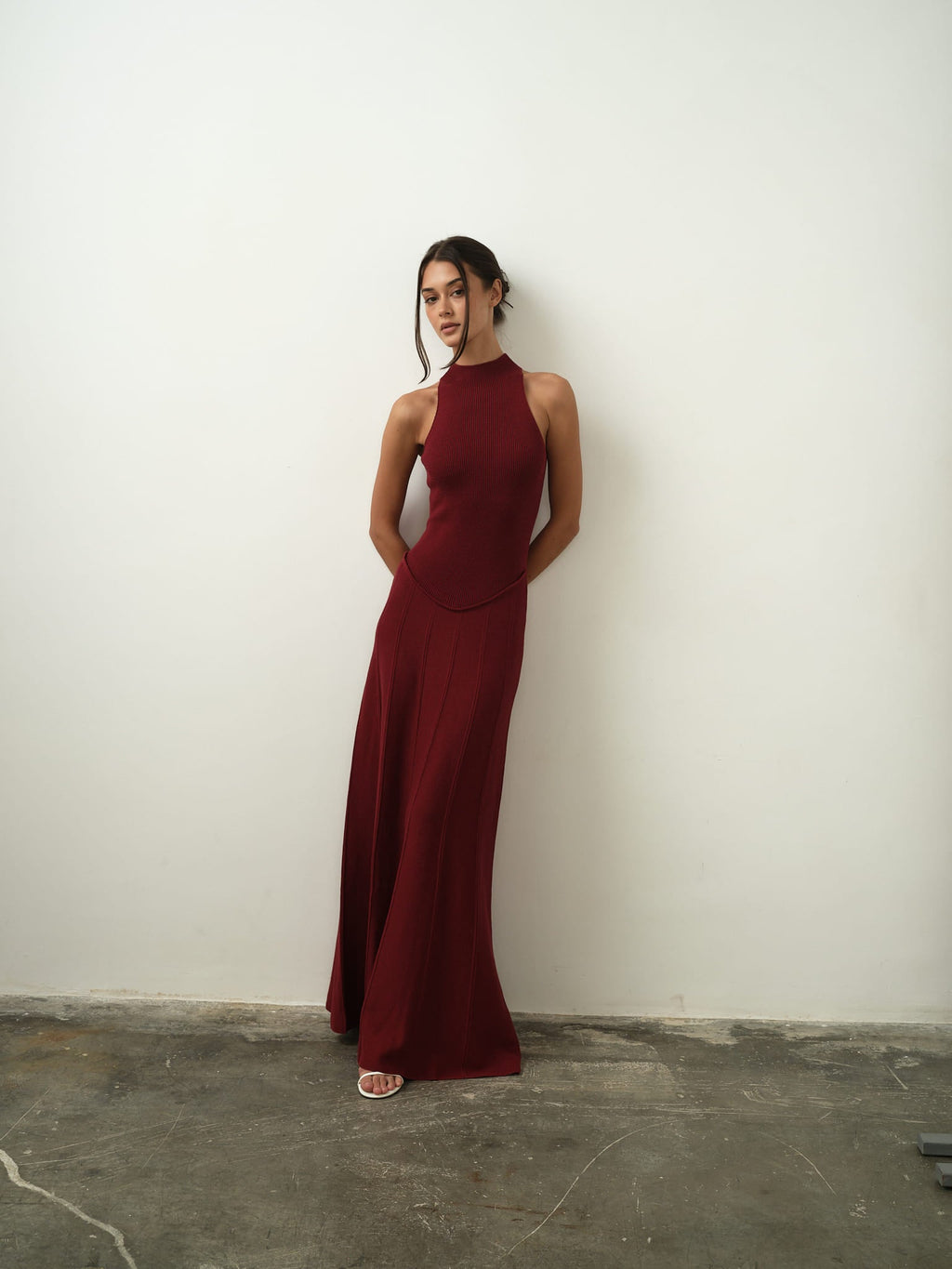 Asteri Maxi Dress in Cotton Knit - Burgundy