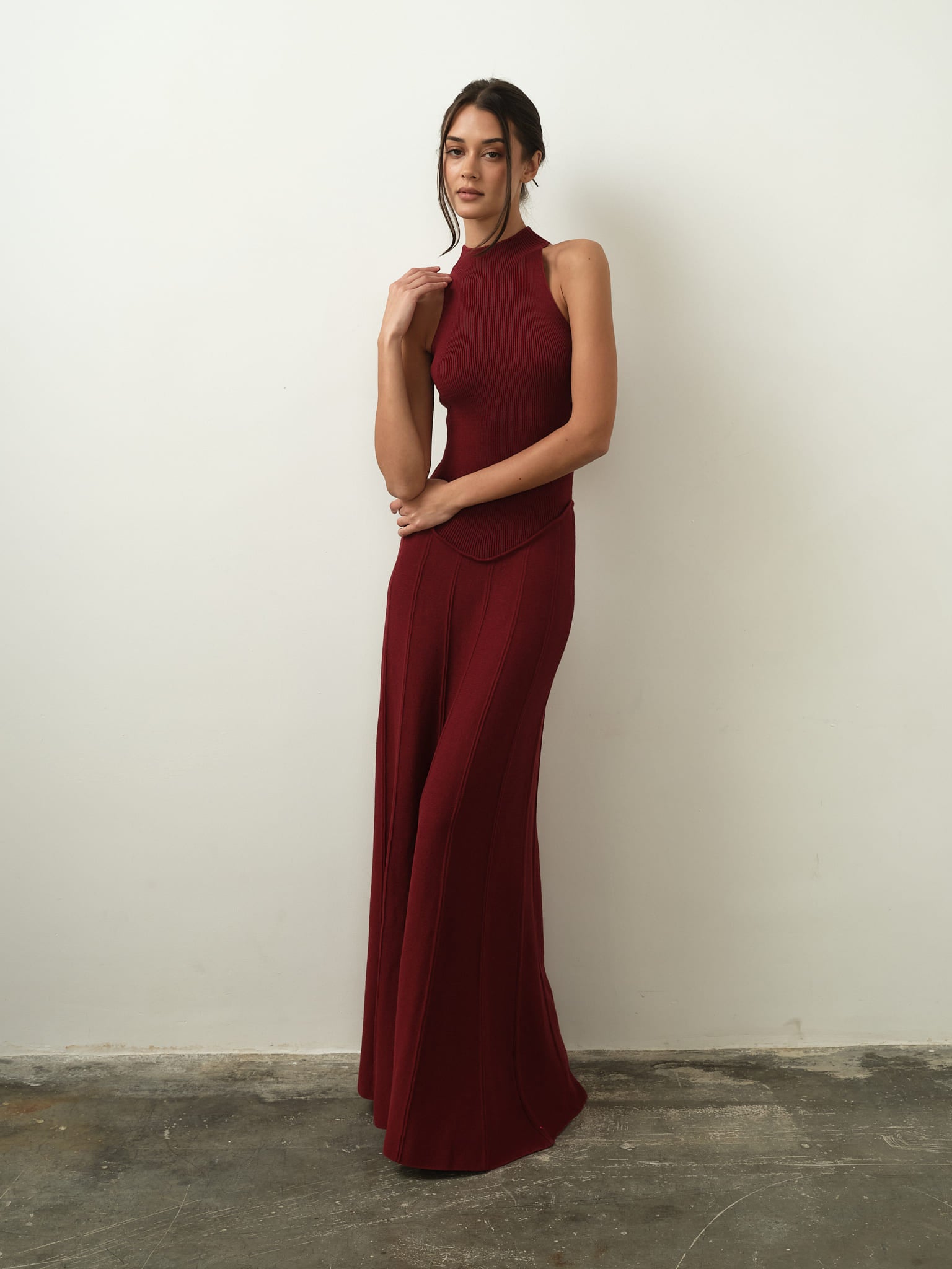 Asteri Maxi Dress in Cotton Knit - Burgundy