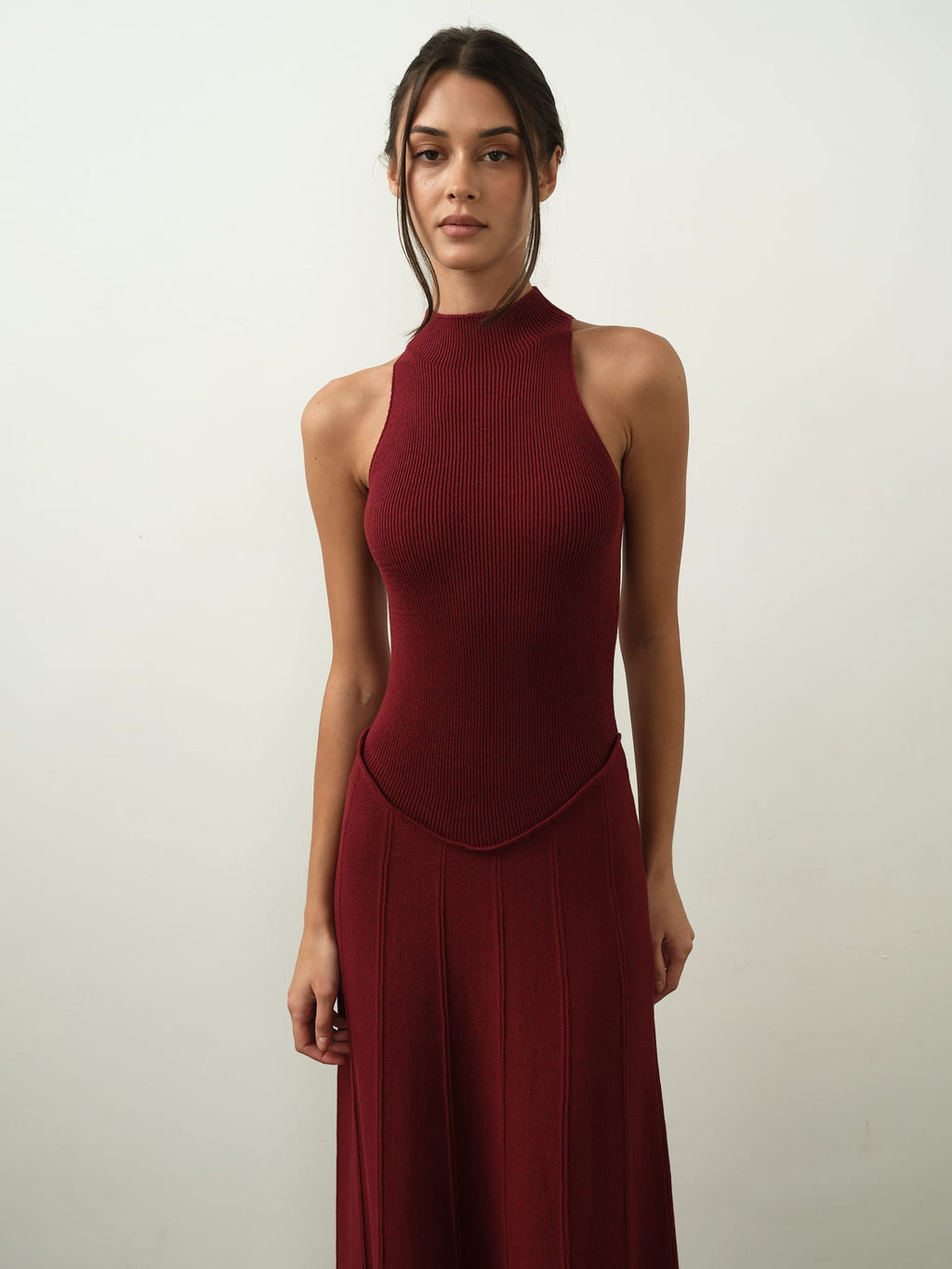 Asteri Maxi Dress in Cotton Knit - Burgundy