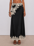 Kelsey Satin Lace Skirt - Black