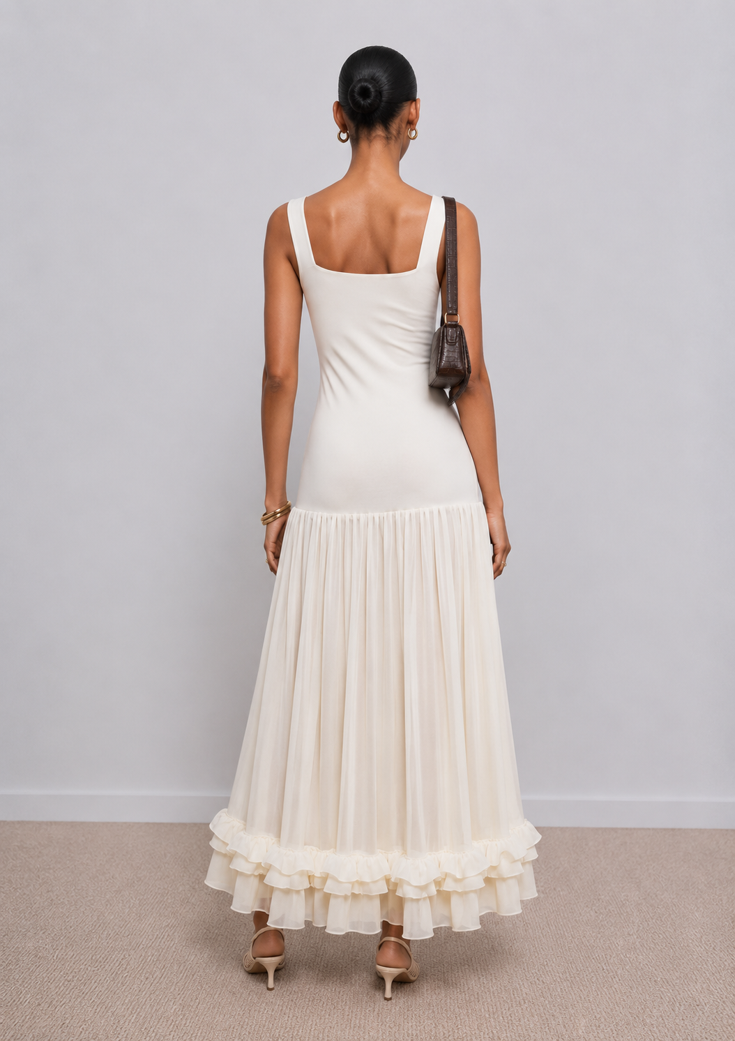 Bernice Knit Ruffle Trim Maxi Dress