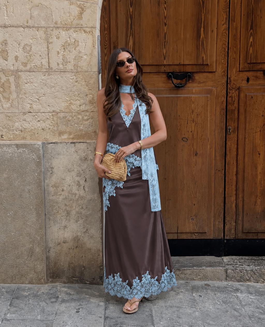 Kelsey Satin Lace Skirt - Brown
