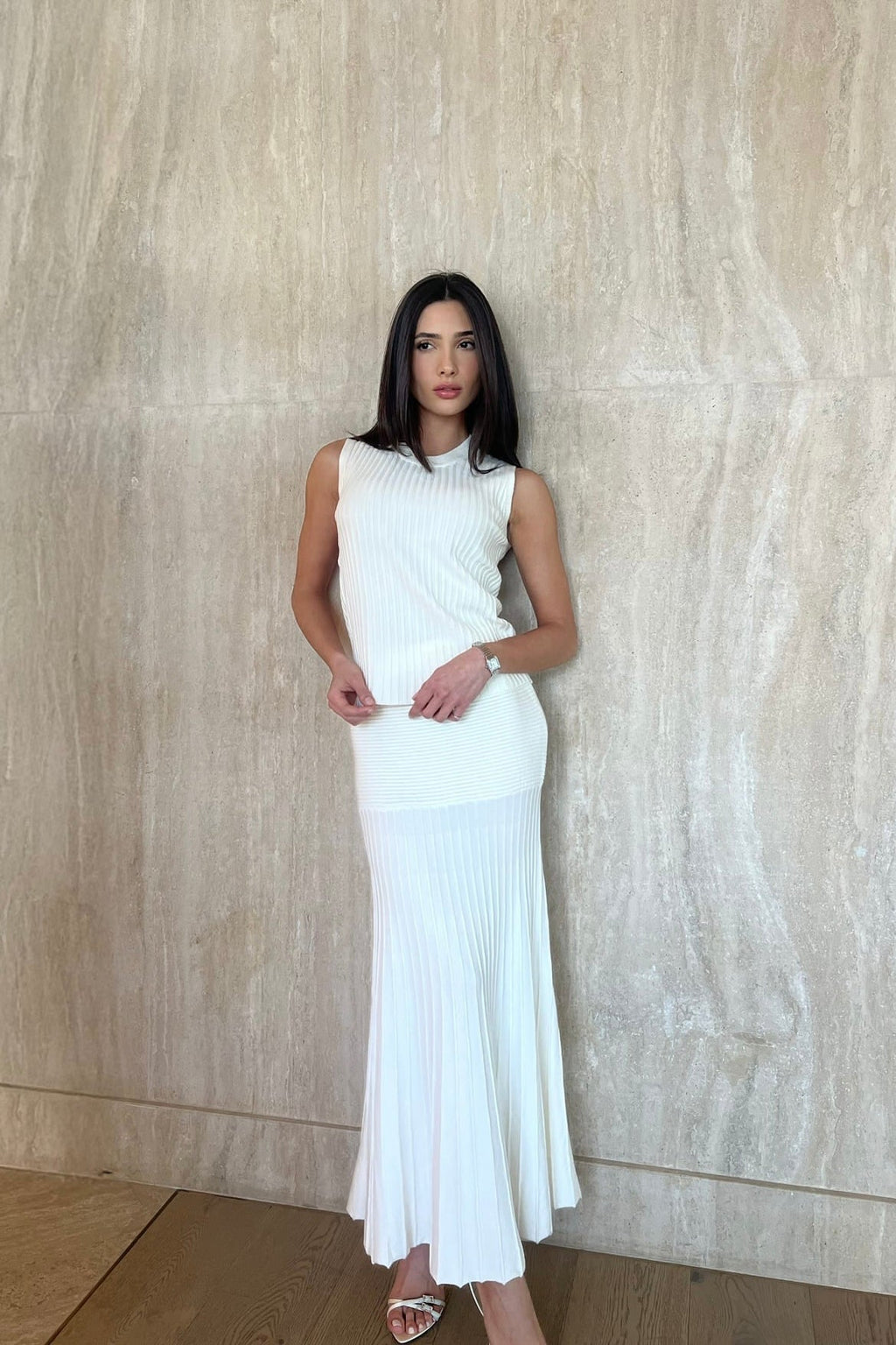 Andrea High Neck Top & Pleated Midi Skirt Set