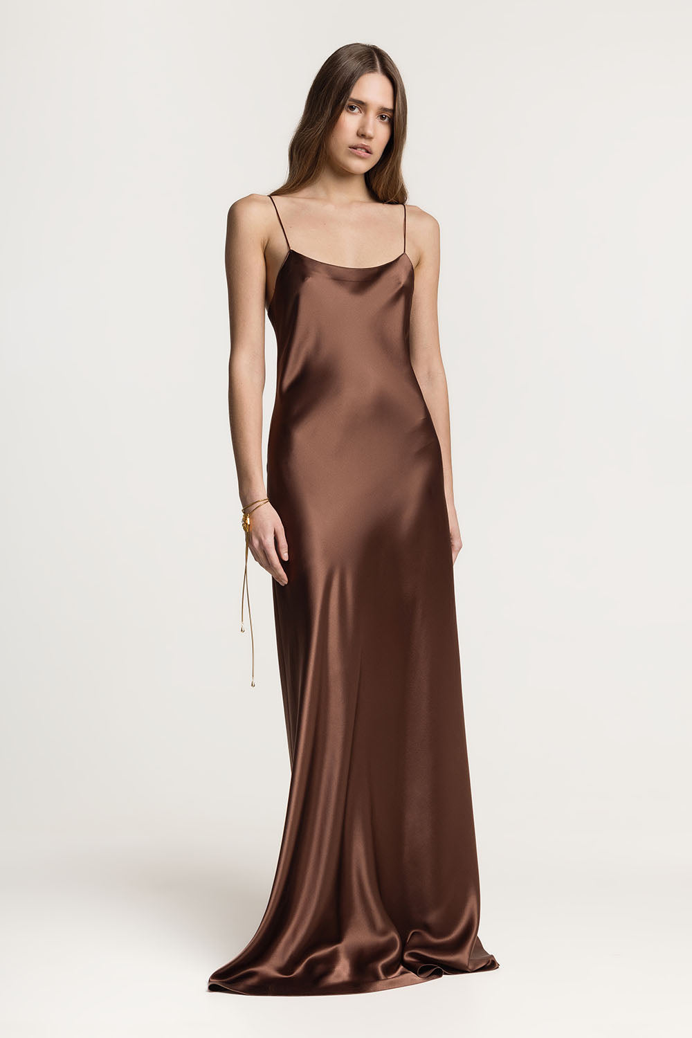 Carolyn Chocolate silk-satin maxi dress - Image 3