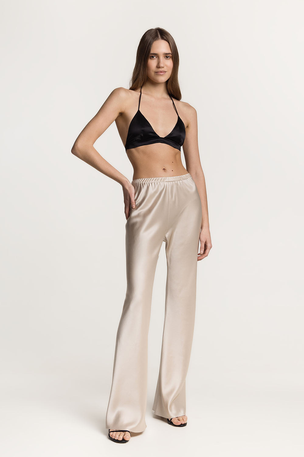 Riviera pearl-beige silk bias pants