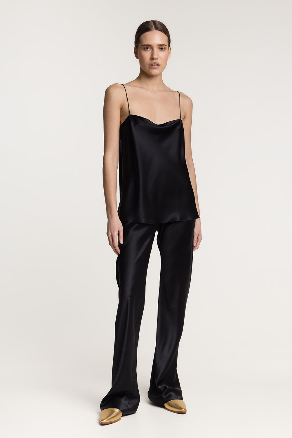 Black silk satin slim pants