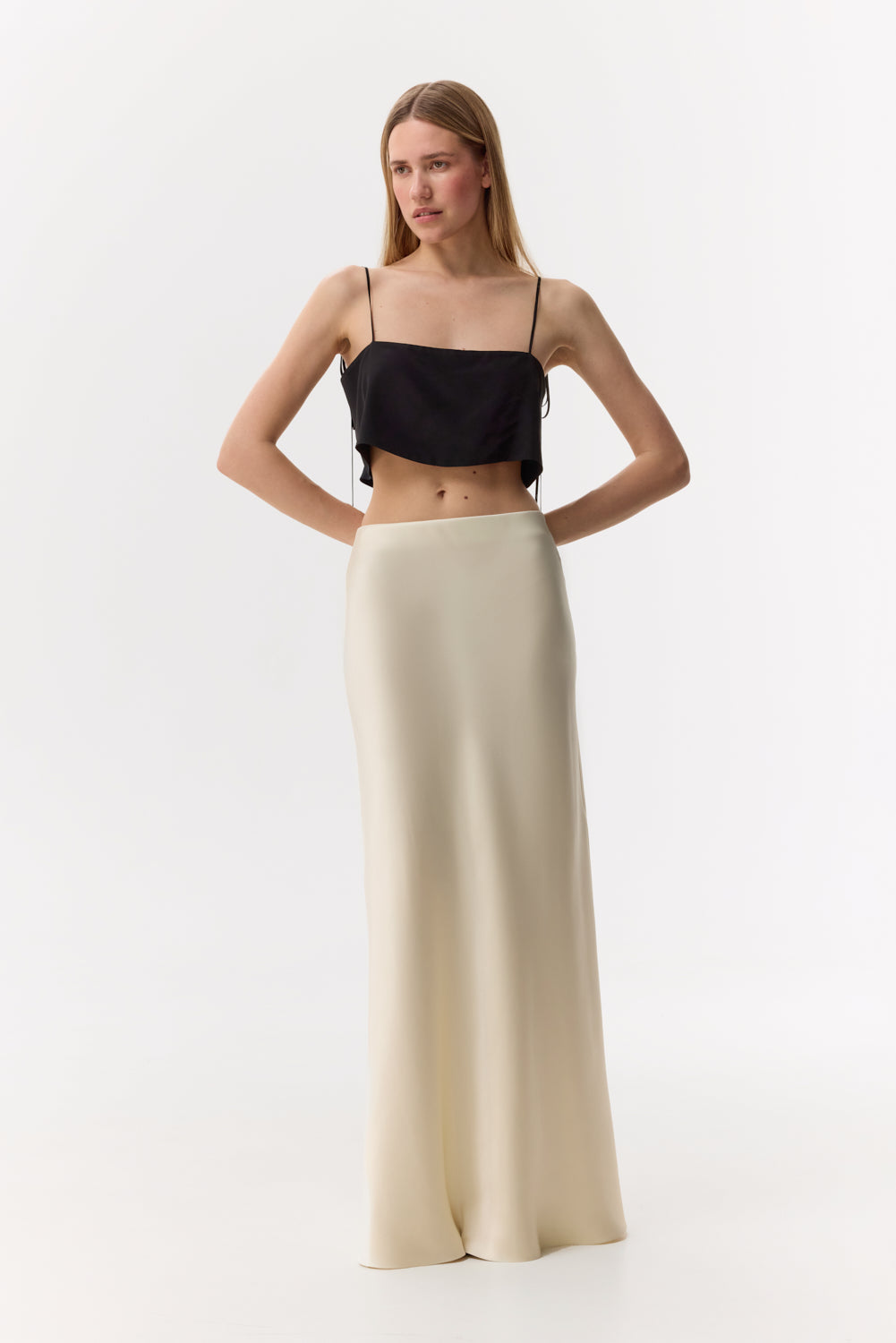 Alyssa Butter-Cream silk satin maxi skirt