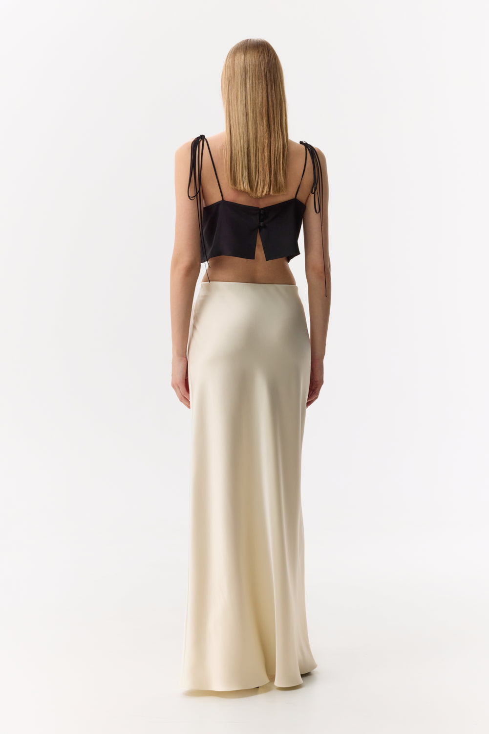 Alyssa Butter-Cream silk satin maxi skirt - Image 2