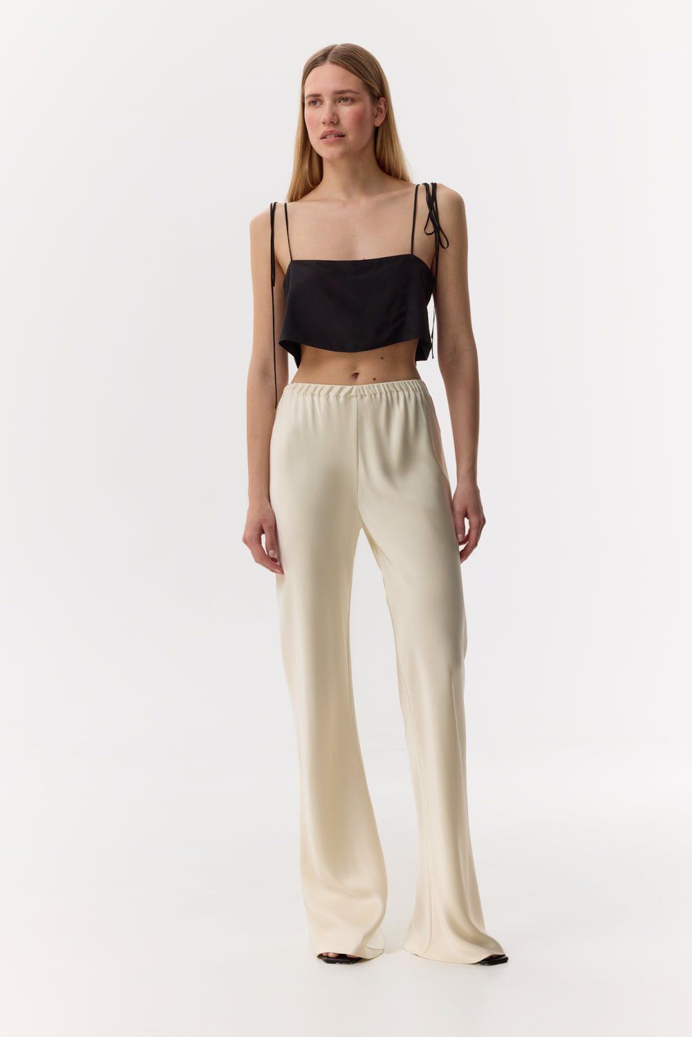 Riviera Butter-Cream heavy-weight double-faced silk satin bias cut slim pants