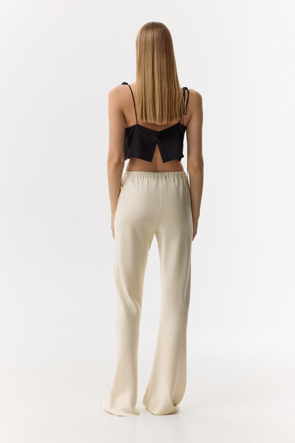 Riviera Butter-Cream heavy-weight double-faced silk satin bias cut slim pants - Image 2