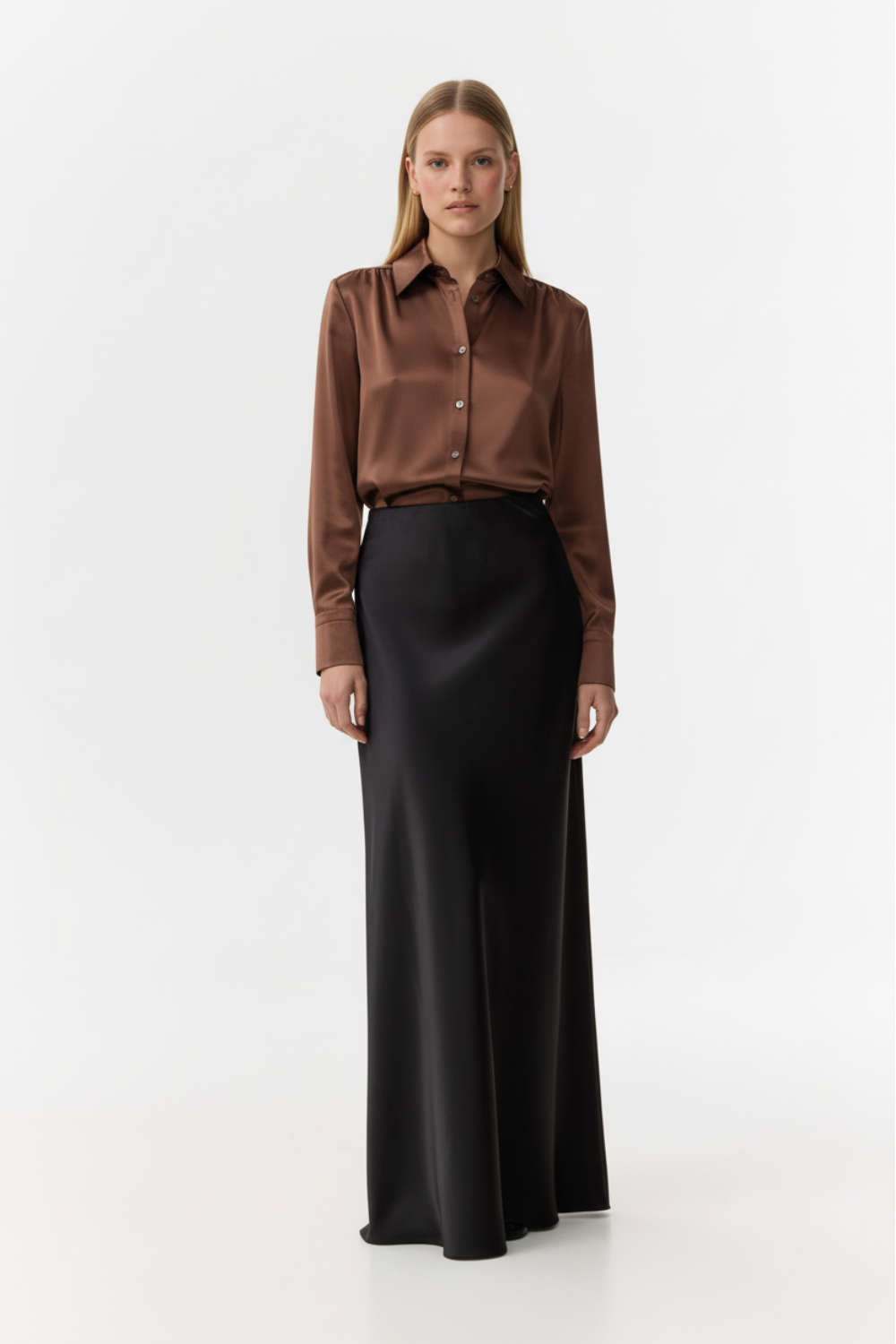 Alyssa Black silk satin maxi skirt