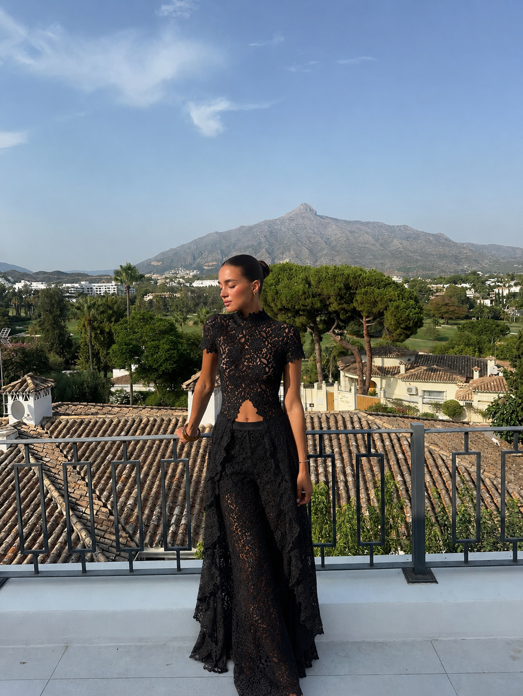 Loana Lace Top & Pants Set - Black