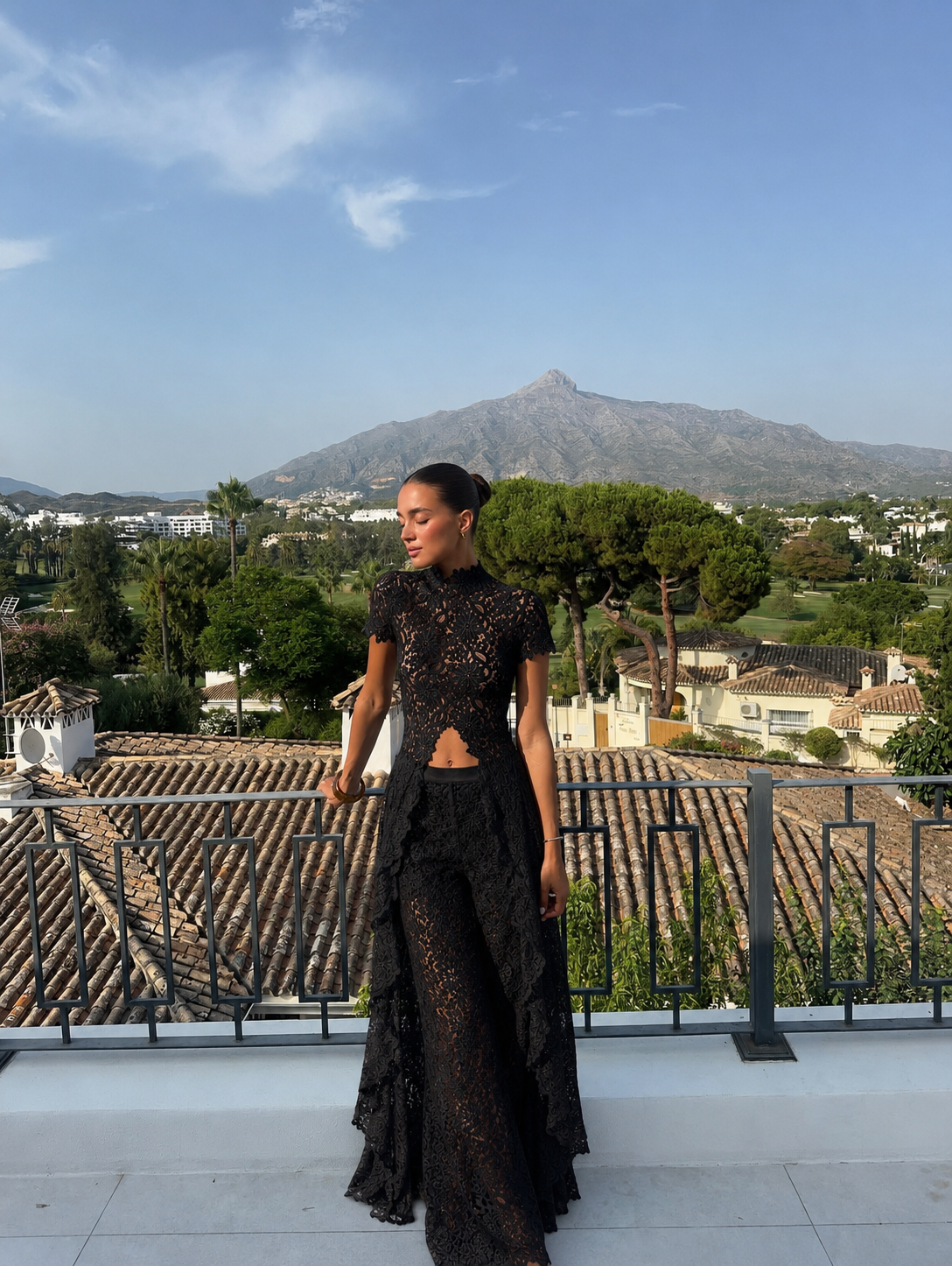 Loana Lace Top & Pants Set - Black
