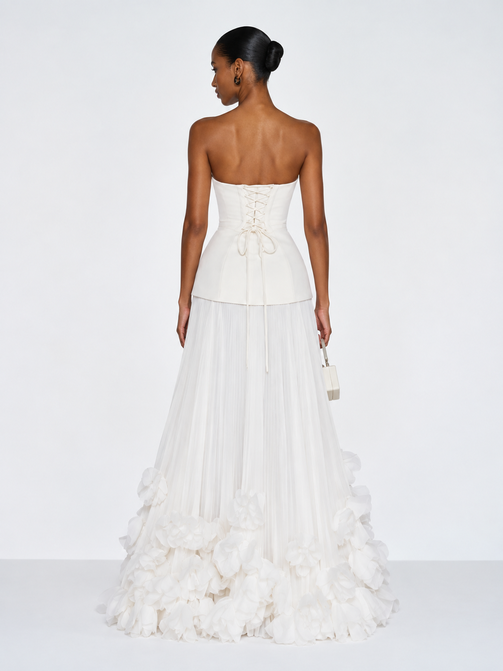 Marbella Floral Pleated Corset Maxi Dress - White