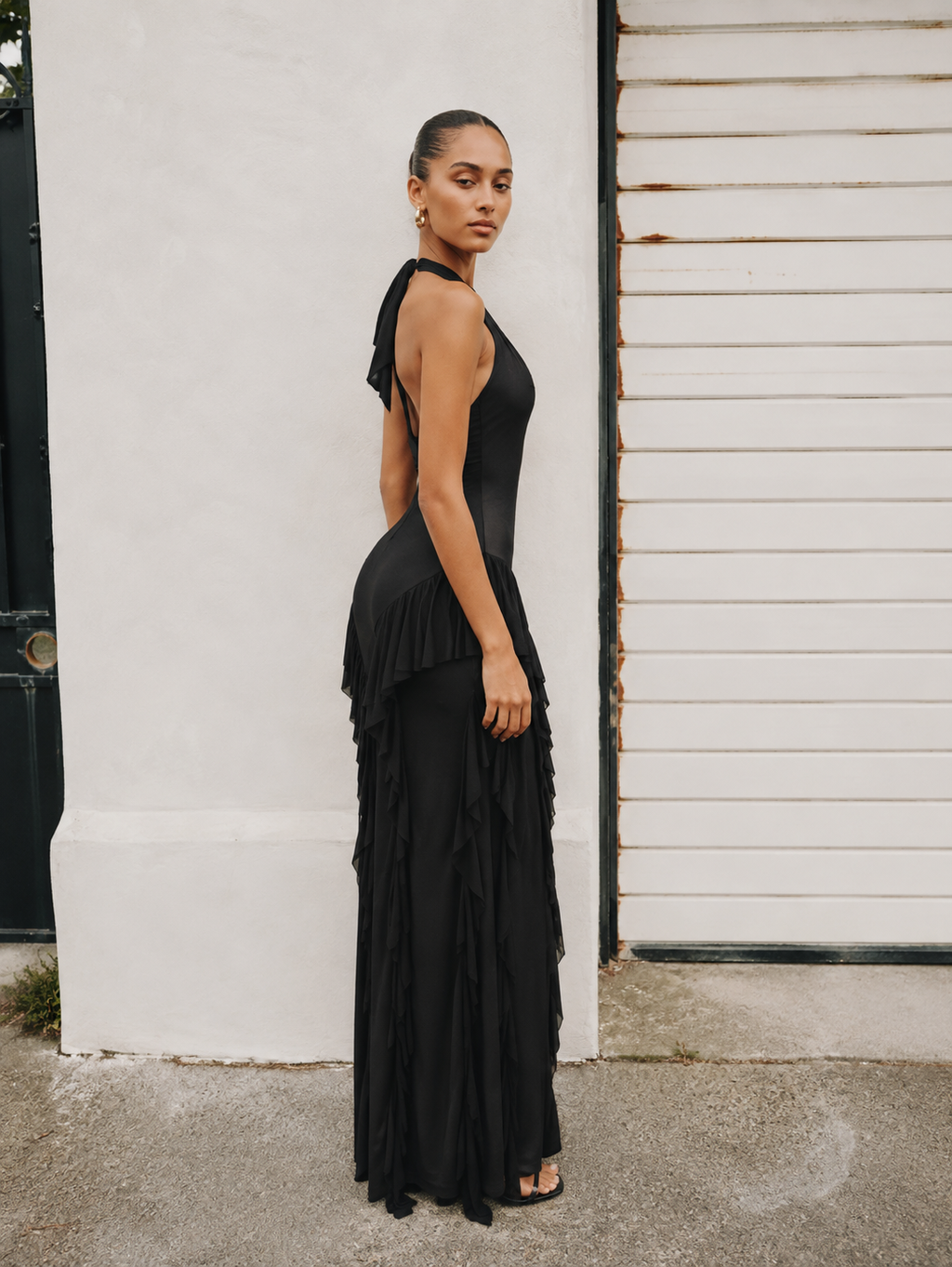 Caila Halter Ruffle Maxi Dress