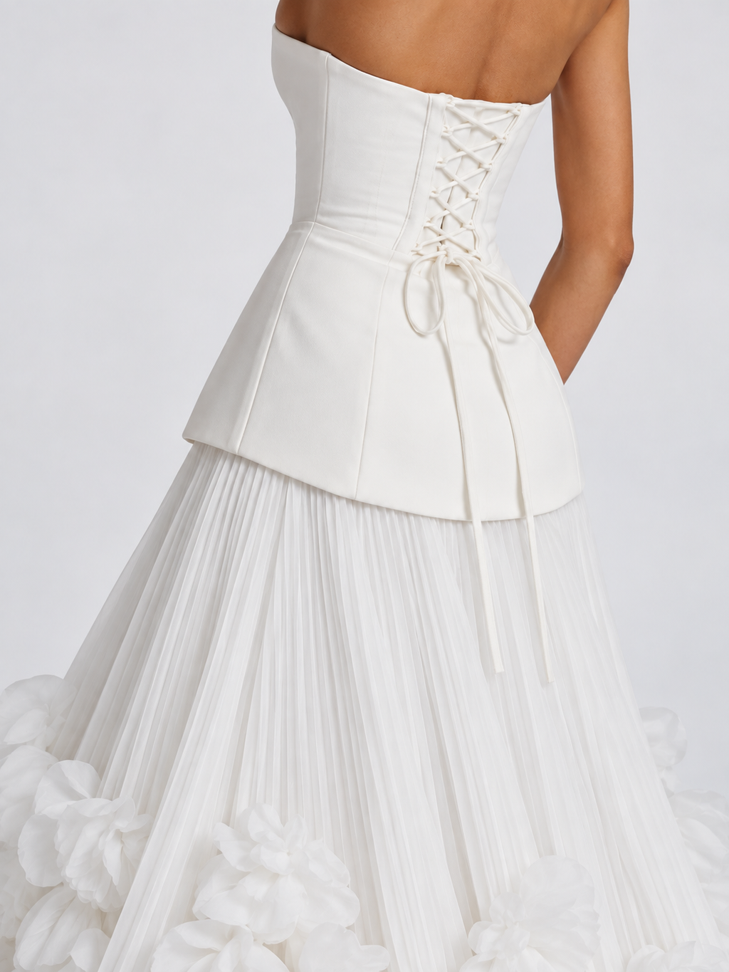 Marbella Floral Pleated Corset Maxi Dress - White