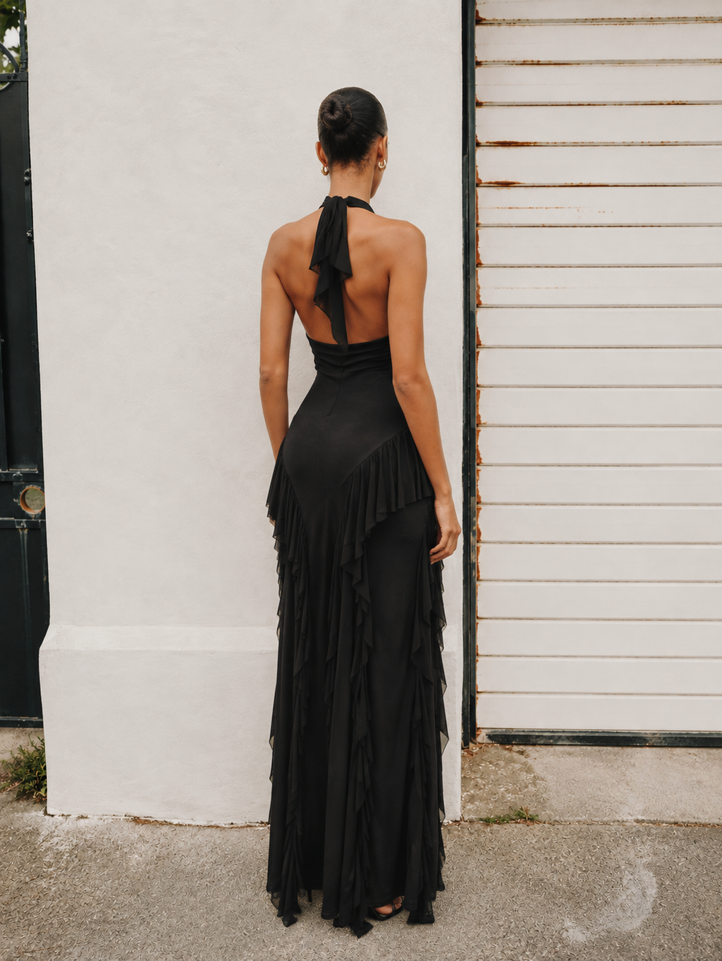 Caila Halter Ruffle Maxi Dress