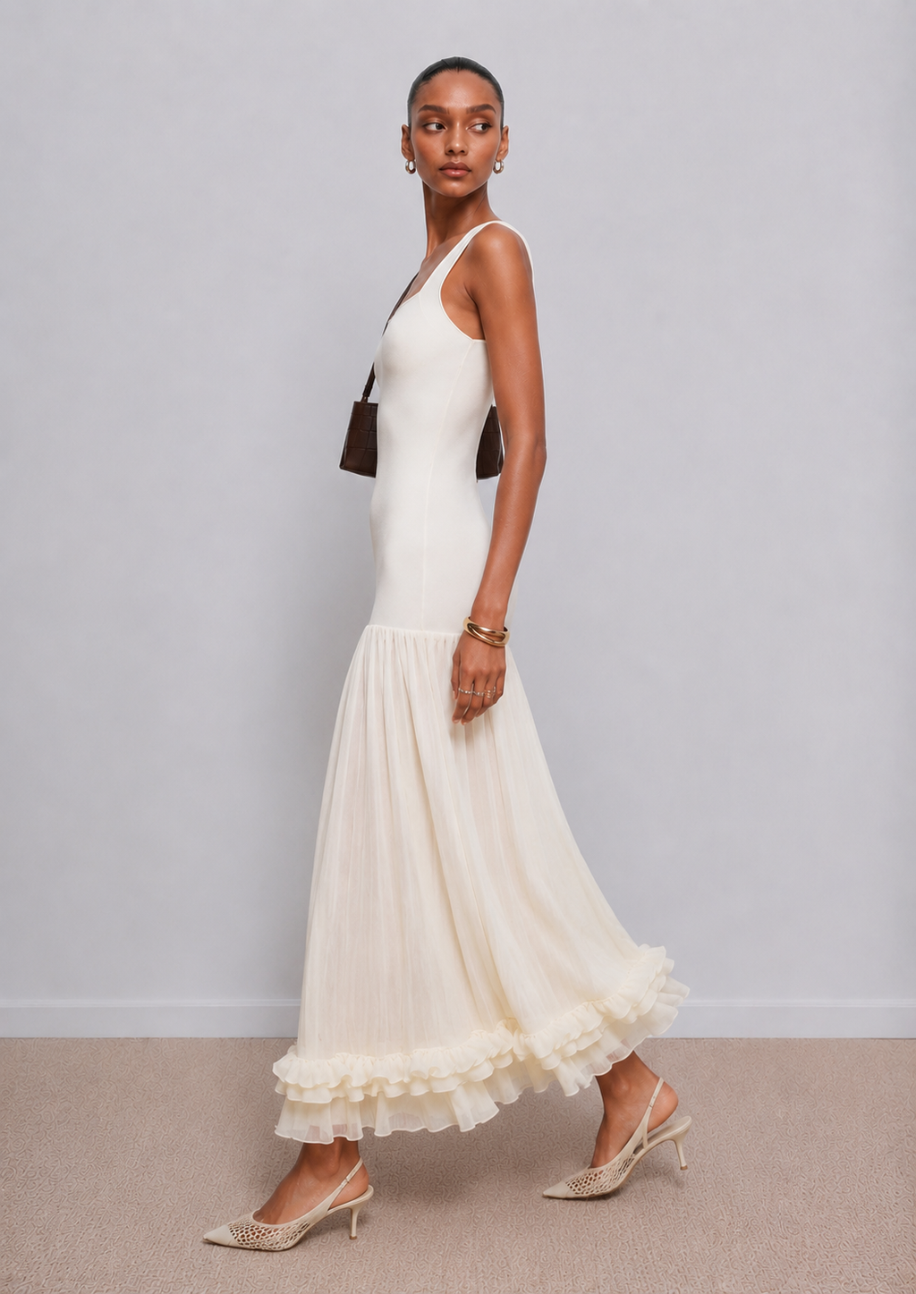 Bernice Knit Ruffle Trim Maxi Dress
