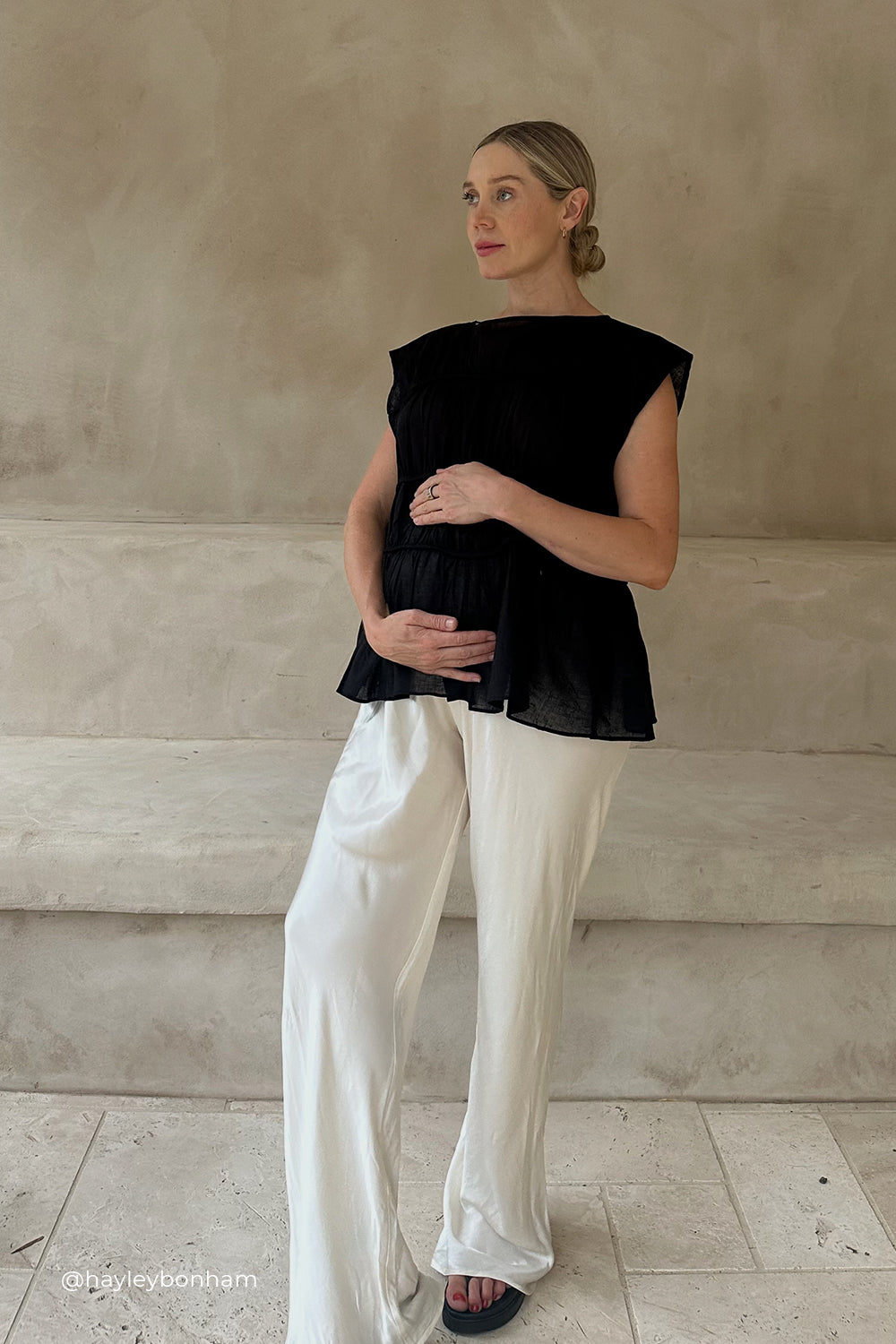 FLYNN BLACK LINEN TIERED TOP