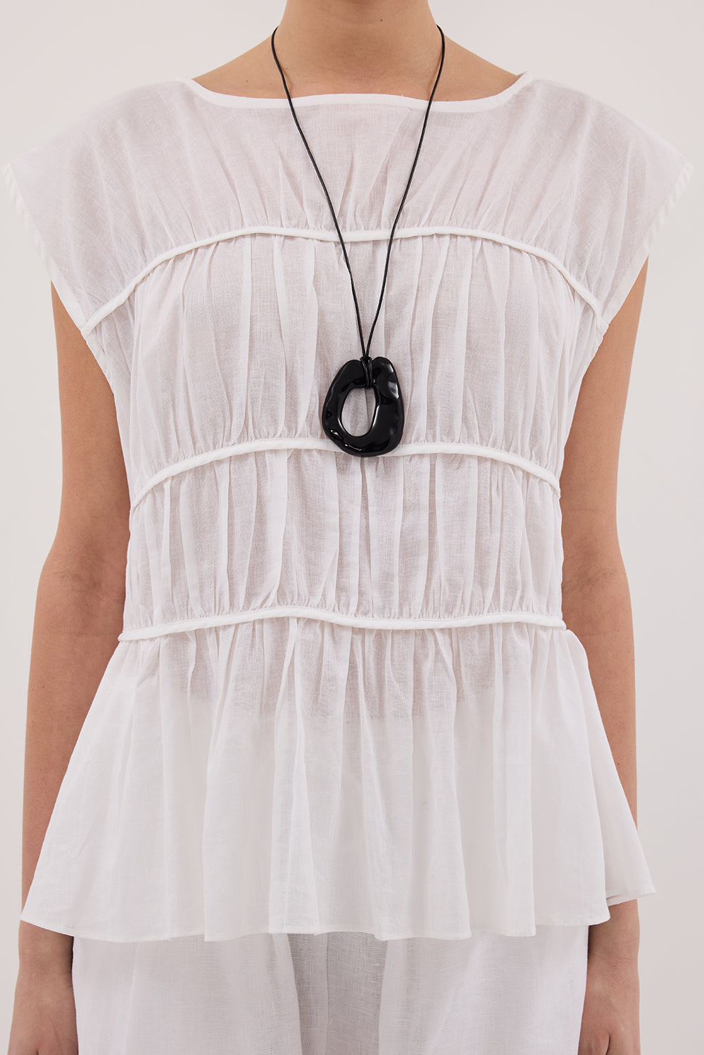 FLYNN WHITE LINEN BLEND TIERED TOP