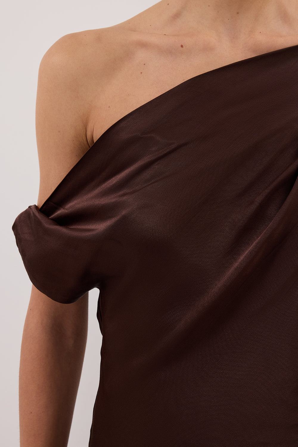 EVE BITTER CHOC ASYM SATIN TOP