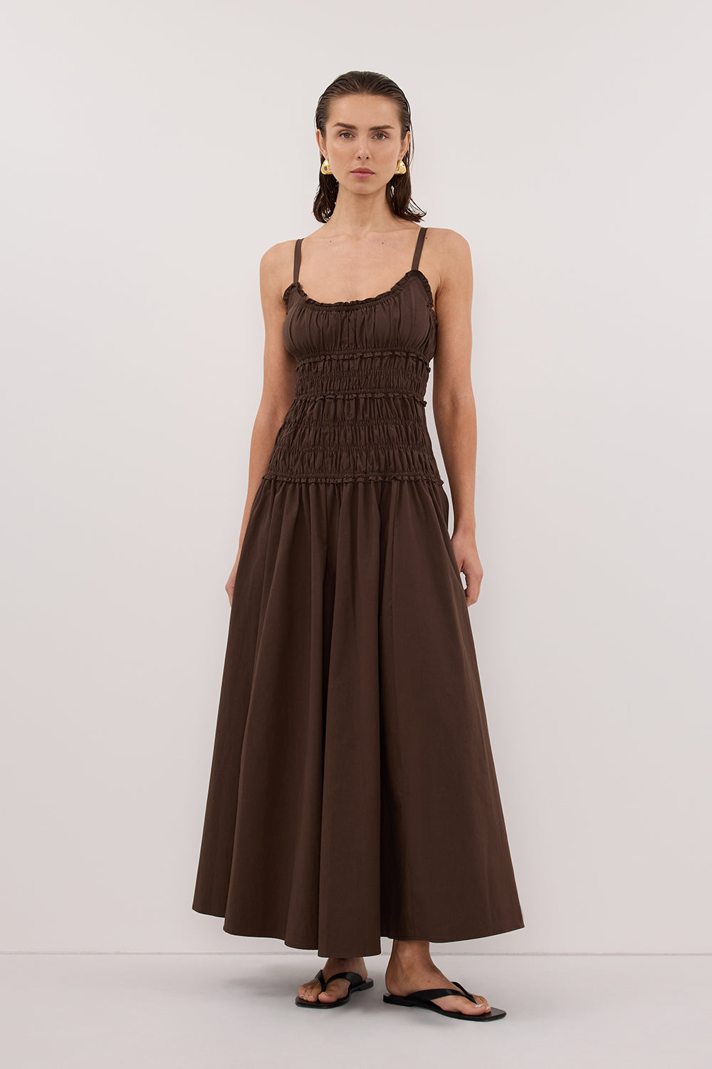 TOBY BITTER CHOC COTTON MIDI DRESS