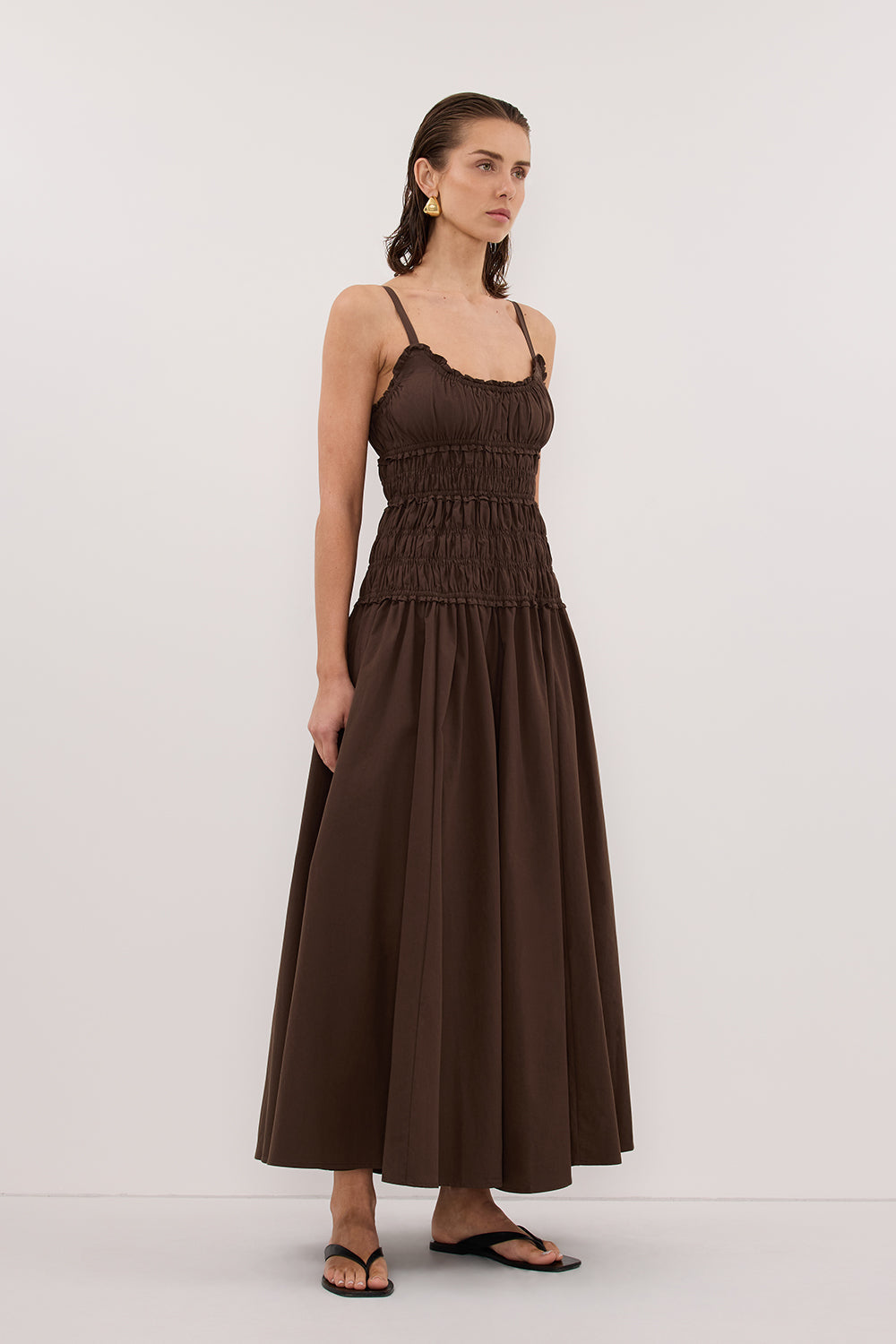 TOBY BITTER CHOC COTTON MIDI DRESS