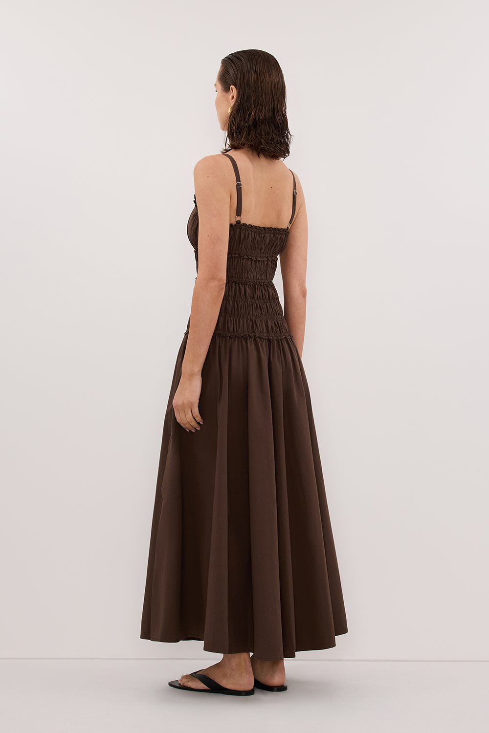 TOBY BITTER CHOC COTTON MIDI DRESS