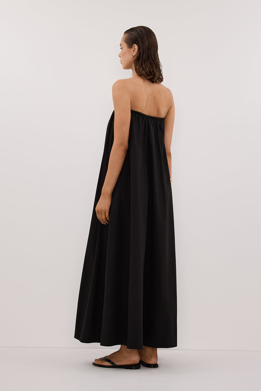 SOMMER BLACK STRAPLESS POPLIN MIDI DRESS