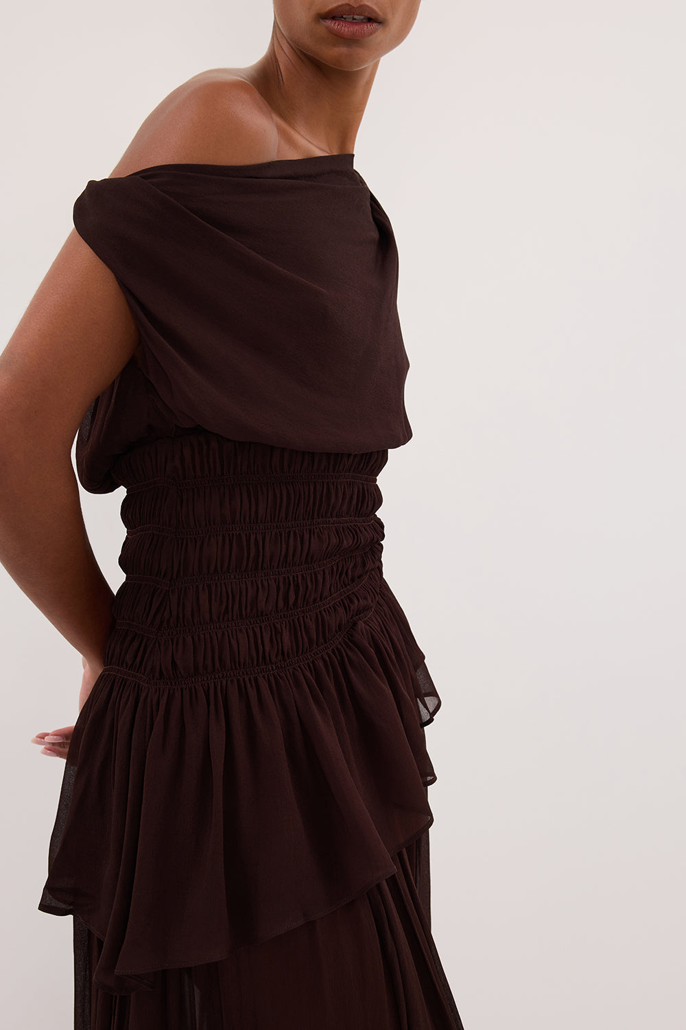 TIANA DARK CHOC ASYM TOP