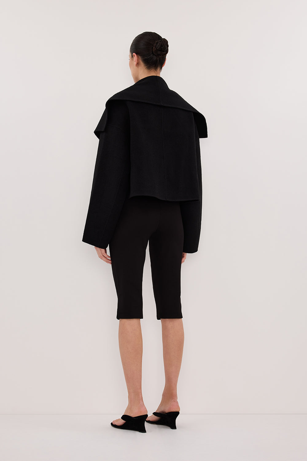 LUCIA BLACK CROPPED WOOL BLEND TRENCH COAT