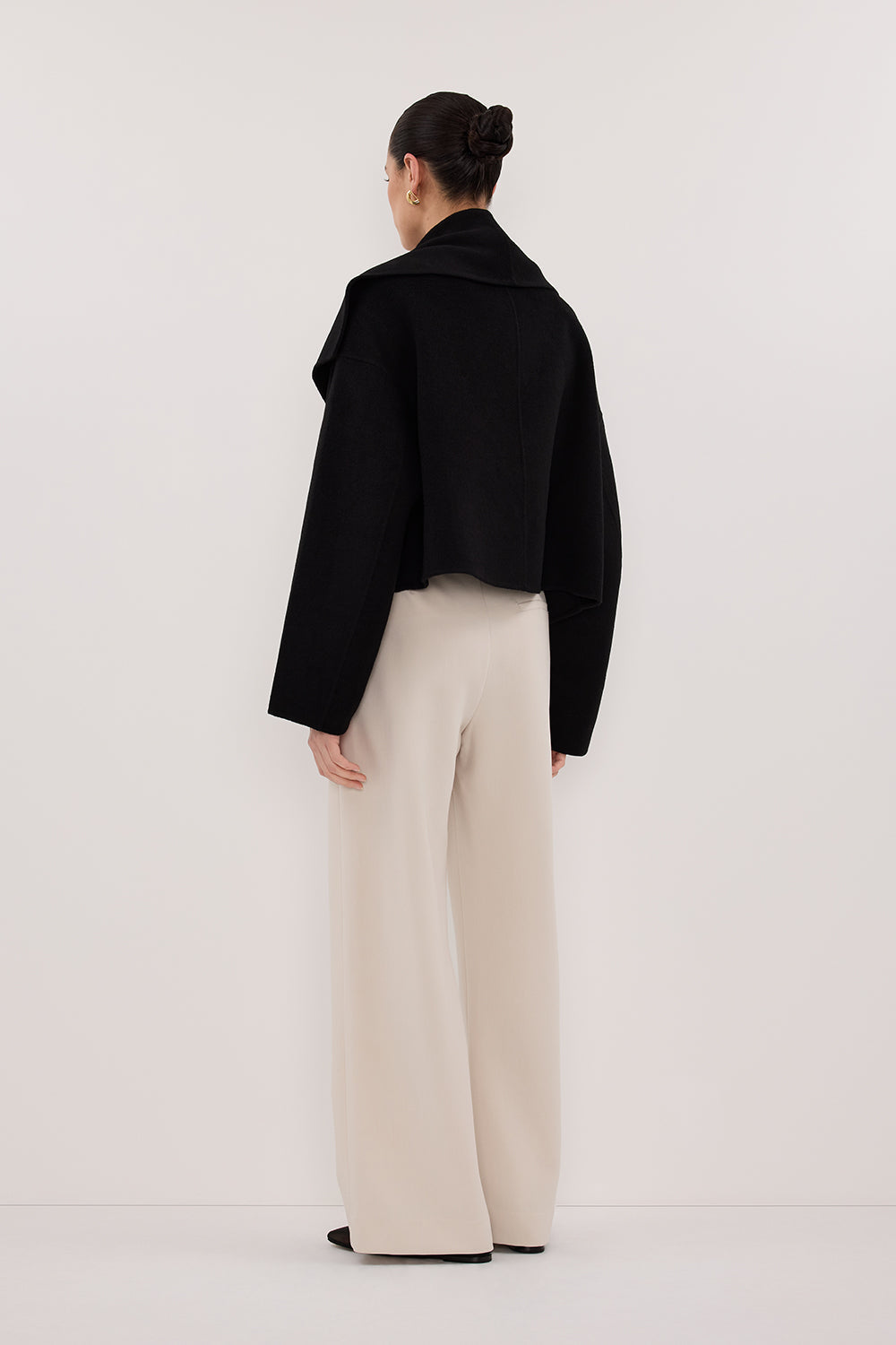 LUCIA BLACK CROPPED WOOL BLEND TRENCH COAT