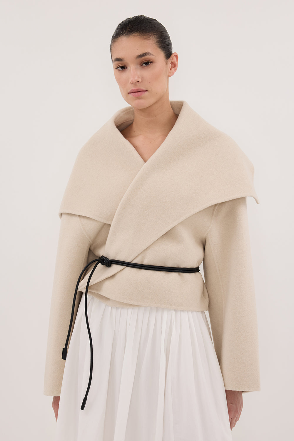 LUCIA BONE CROPPED WOOL BLEND TRENCH COAT