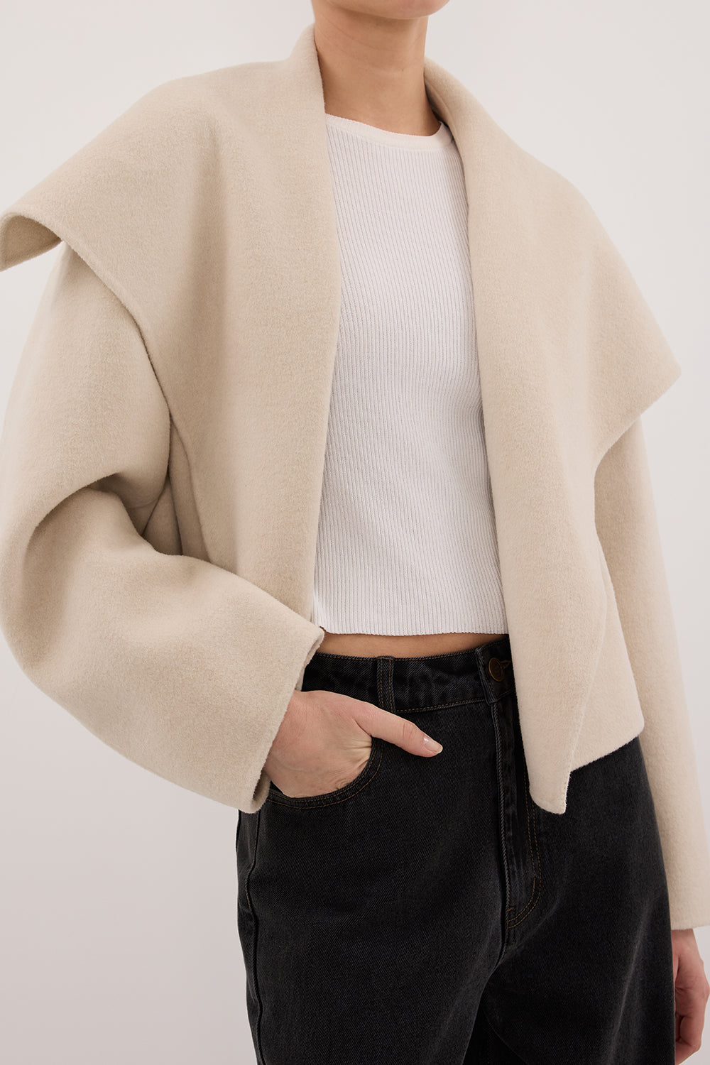 LUCIA BONE CROPPED WOOL BLEND TRENCH COAT