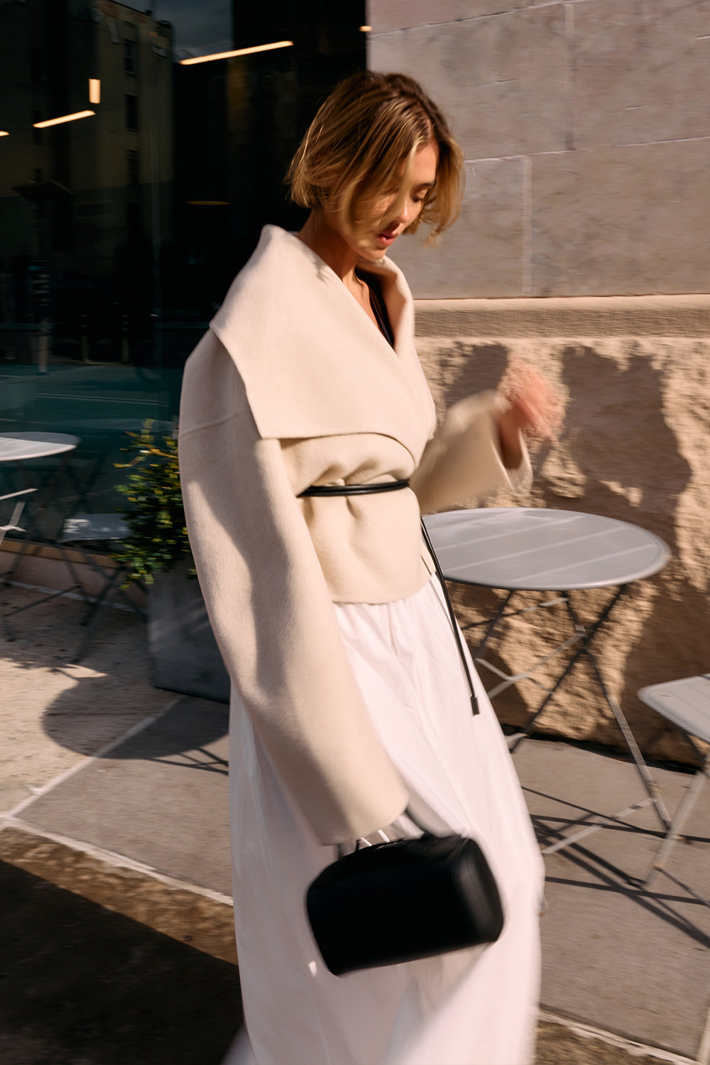 LUCIA BONE CROPPED WOOL BLEND TRENCH COAT