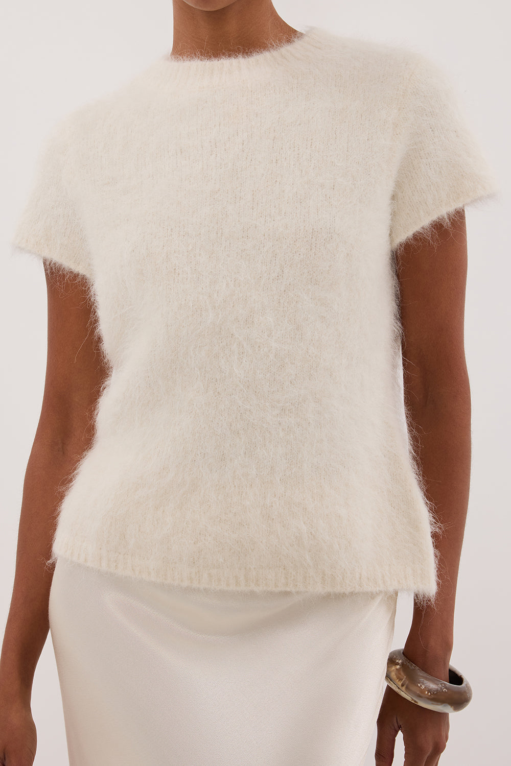 SALMA IVORY CAP SLEEVE KNIT TOP