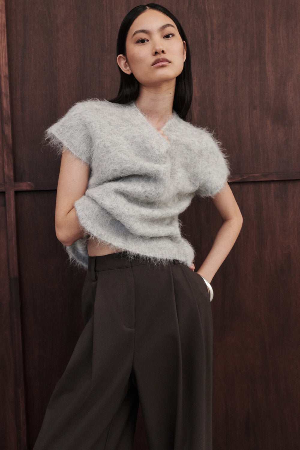 SALMA SILVER CAP SLEEVE KNIT TOP