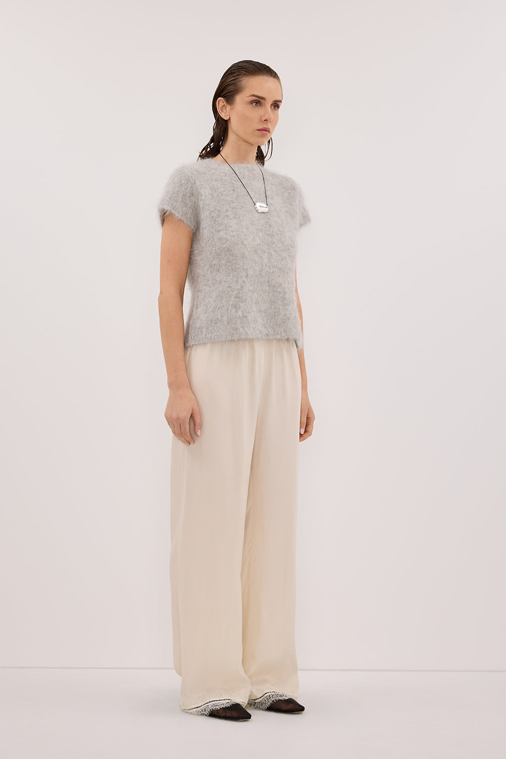 SALMA SILVER CAP SLEEVE KNIT TOP