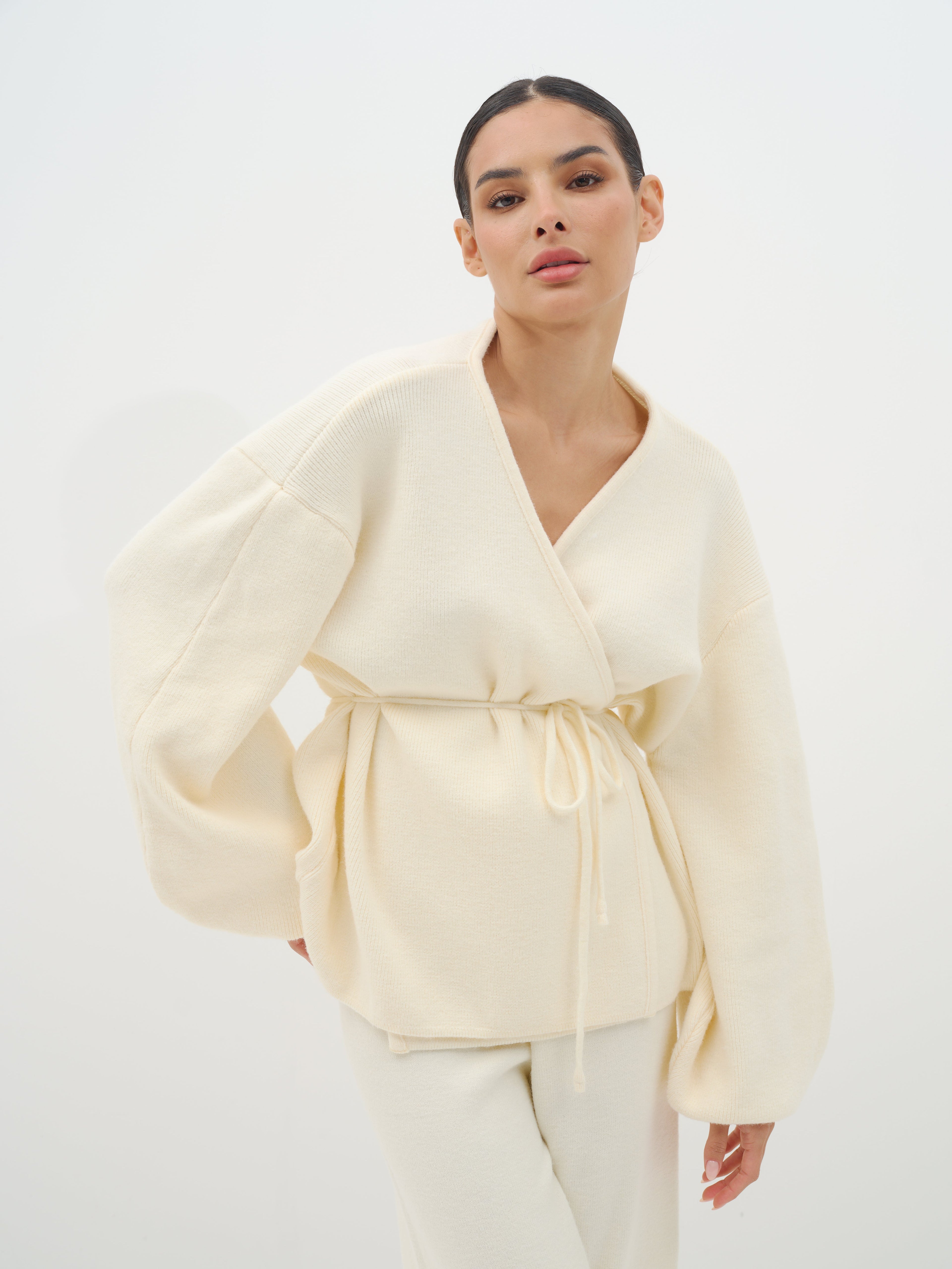 Azalia Wrap Top & Wide-Leg Trouser Set - White