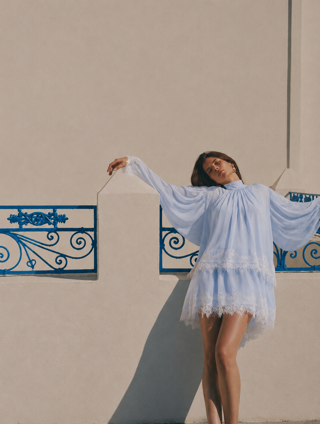 Andrea Lace Chiffon Mini Dress - Blue
