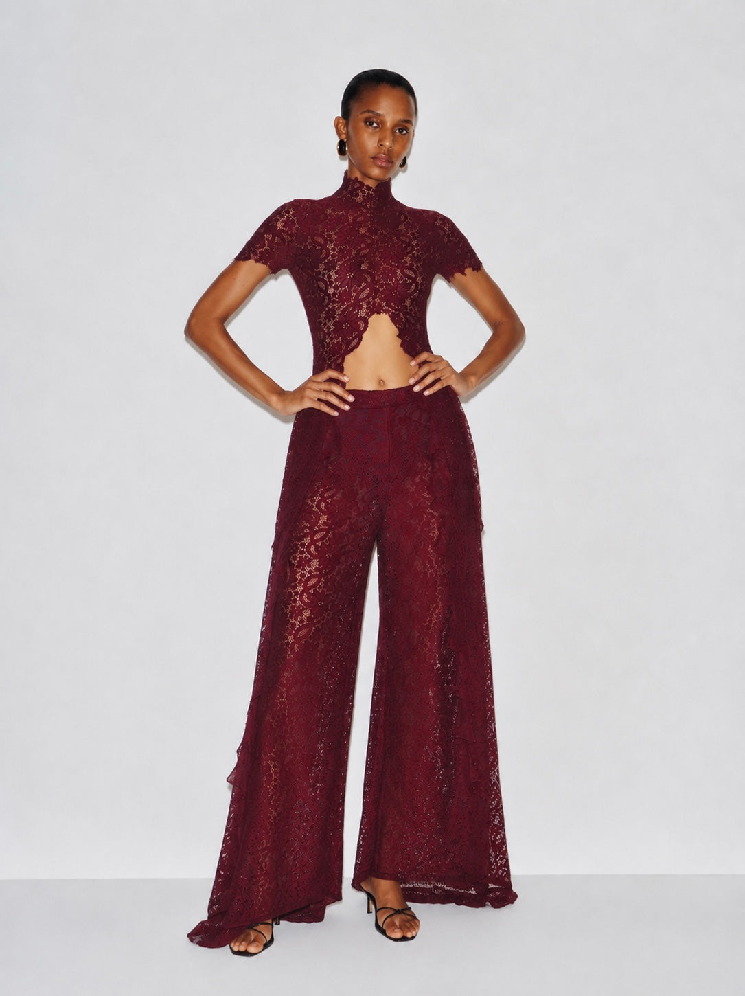 Loana Lace Top & Pants Set - Burgundy