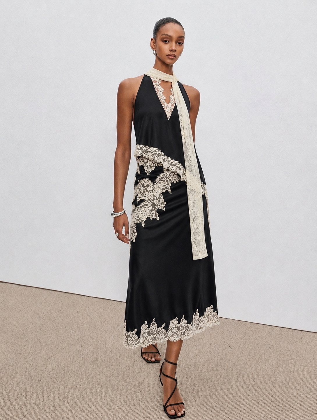 Kelsey Satin Lace Top - Black