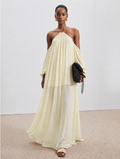 Butter Yellow Halter Neck Sheer Maxi Dress