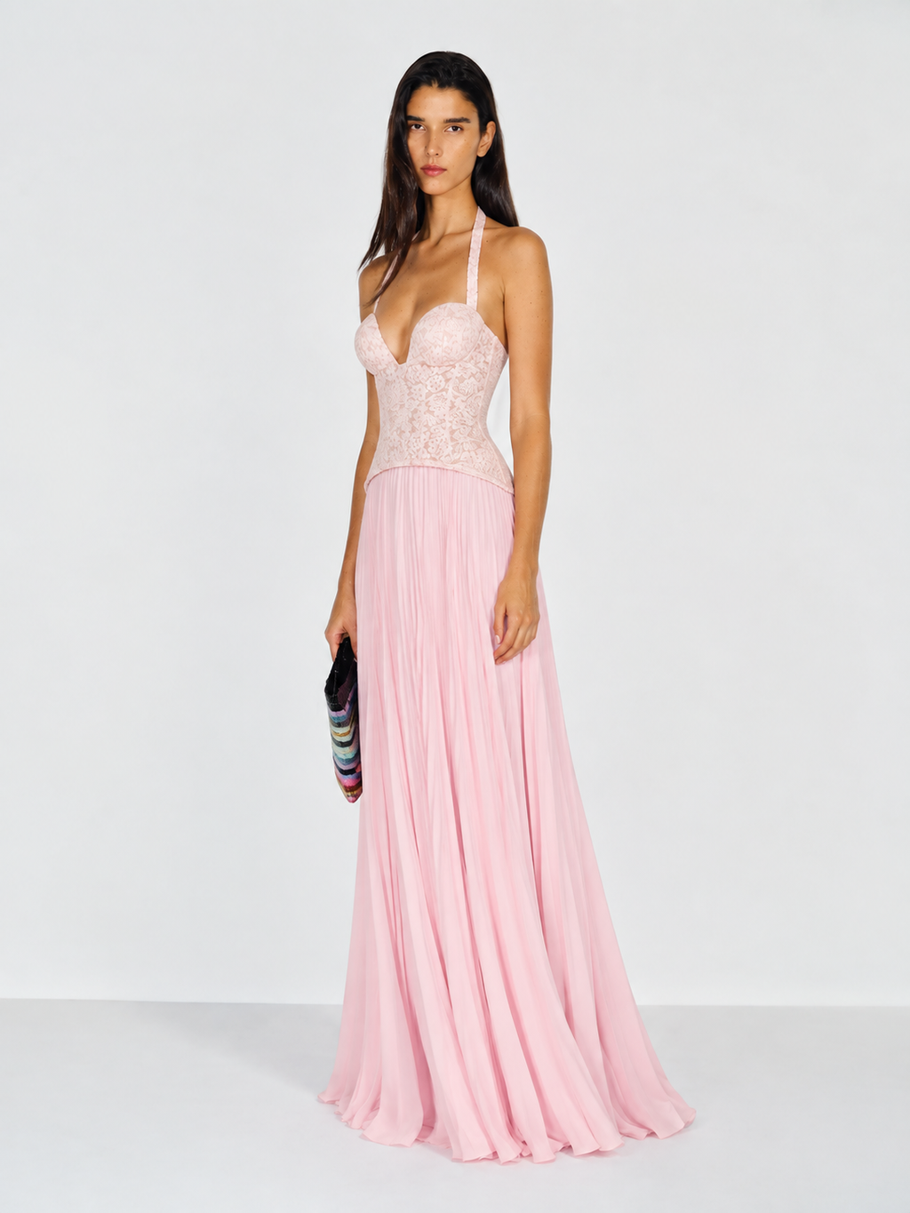 Esra Corset Pleated Maxi Dress - Pink