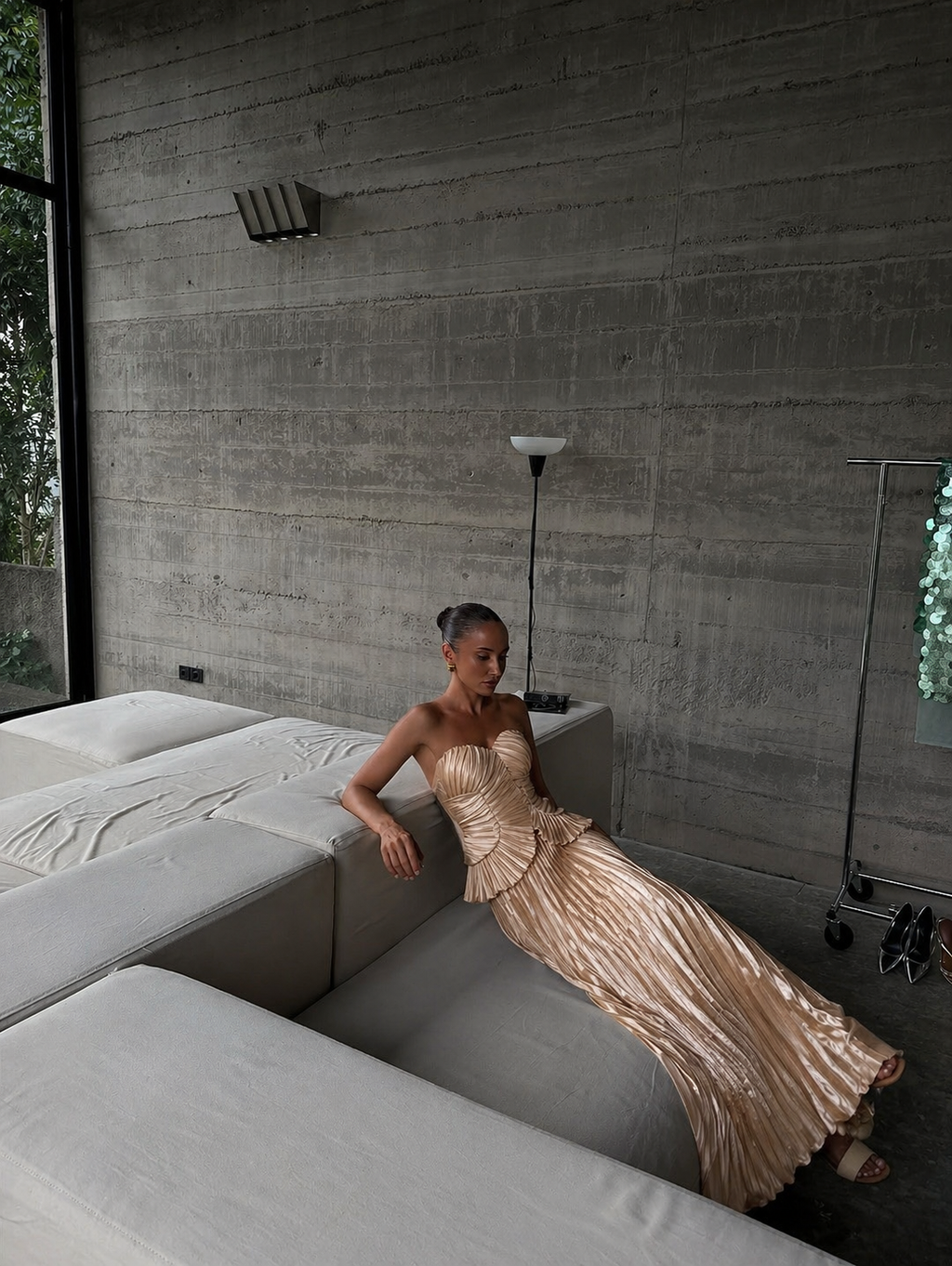 Sofia Pleated Maxi Dress Champagne